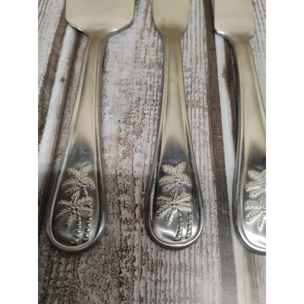 Set Of 6 Cambridge PALM TREE w/ Coconuts Stainless Satin Mini Serving Set 5 1/2